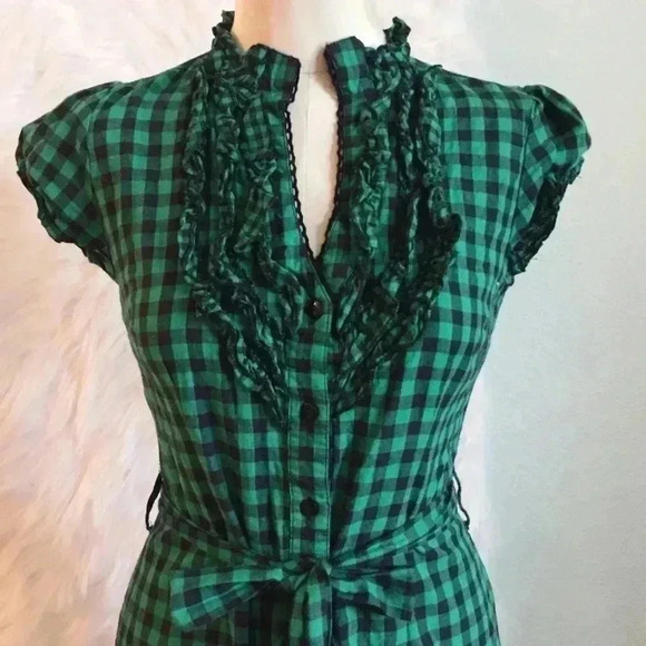 She’s Cool Green & Black Plaid Button Down Dress - Picture 2 of 5